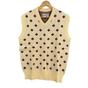 Bogey Boys Sweater Vest Mens Small Banana Cream Argyle Golf Knit V-Neck New
